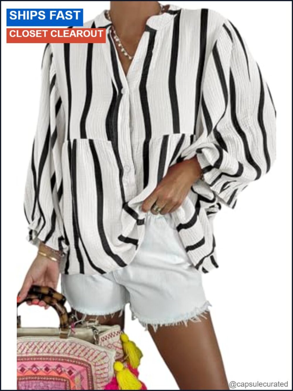 Maketina Womens Puff Sleeve Cotton Button Down Babydoll Blouse